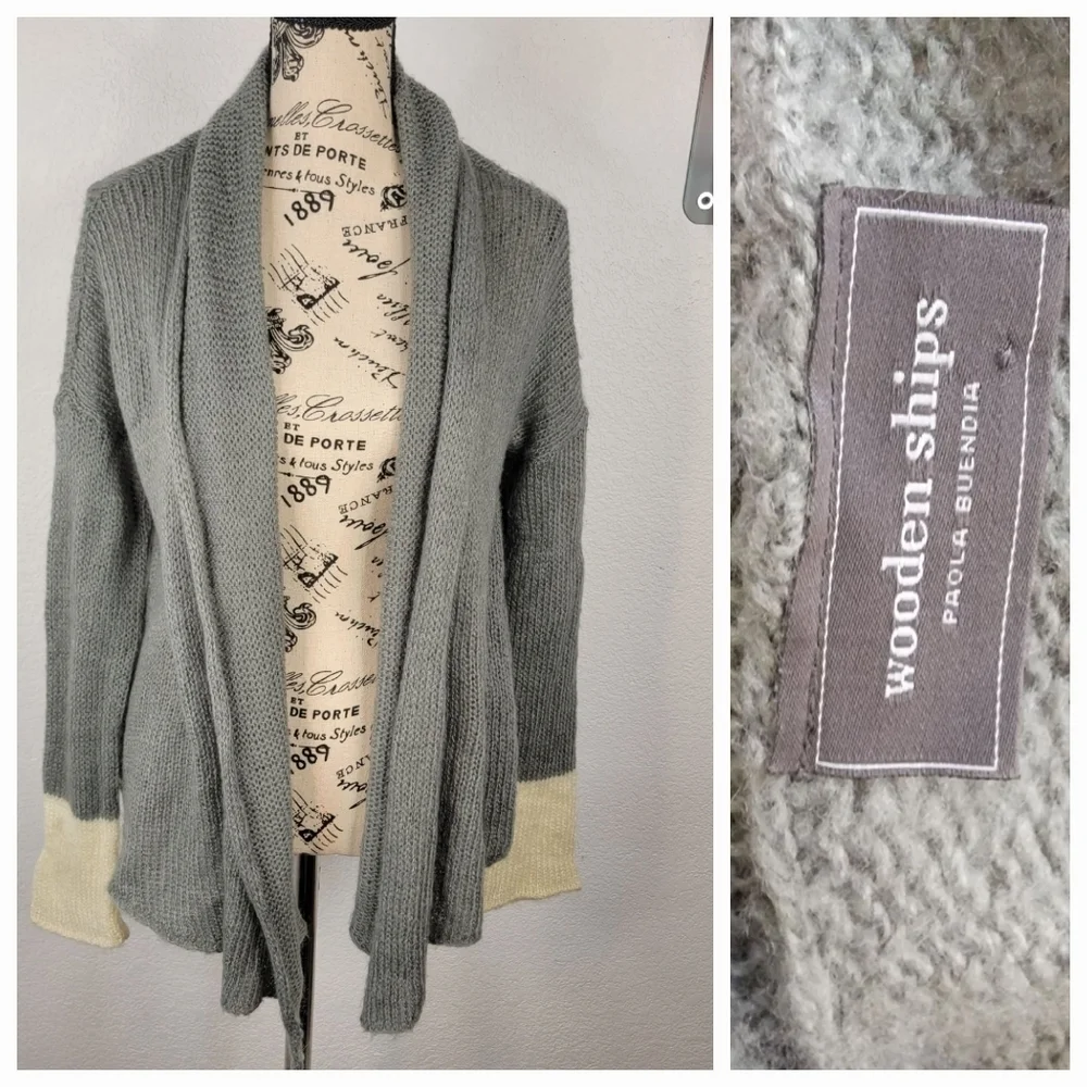 Wooden Ships M/L Open Cardigan Wool Angora Blend Open Knit